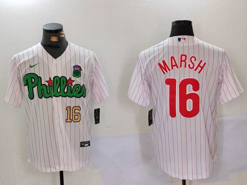 Mens Philadelphia Phillies #16 Brandon Marsh White Green Cool Base Stitched Jerseys->philadelphia phillies->MLB Jersey